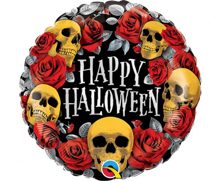 #BFK Balon foliowy 18" QL RND Happy Halloween, czaszki KK