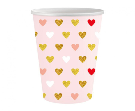 #ZKU_GD Kubeczki papierowe Kolekcja XOXO (różowe), certyfikat FSC, 250 ml/ 6 szt.