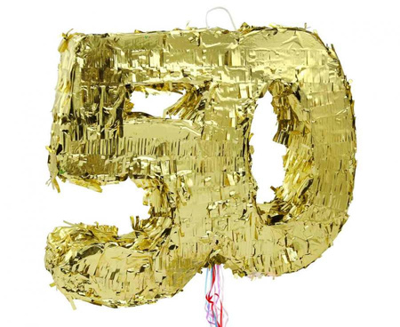 #PI Piniata cyfra „50”, metaliczna złota, foliowa, 50x40.5x8 cm, KK