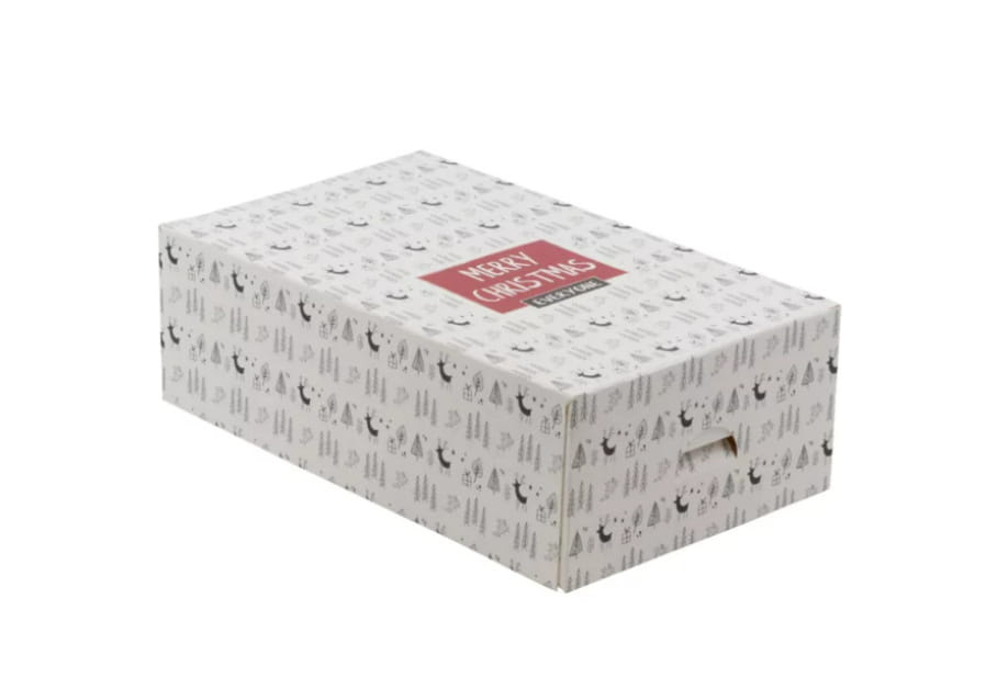 Świąteczne pudełko na ciasto Merry Christmas 21x12,5x7 cm widok z boku