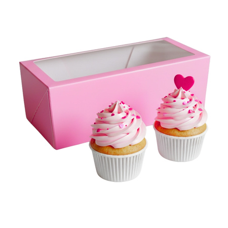 Pudełko na 2 muffinki babeczki 18x9x7 cm RÓŻOWE