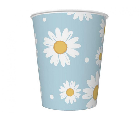 #ZTA_GD Kubeczki papierowe, niebieskie, stokrotki, 250 ml, 6 szt.