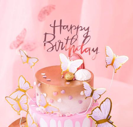 Topper na tort Happy Birthday RÓŻOWE ZŁOTO Part Pal