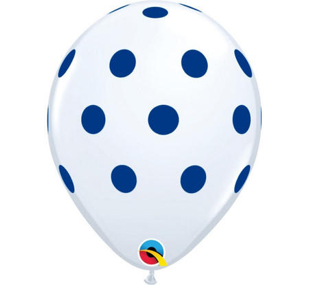 #BL Balon QL 11" z nadr. "Niebieskie grochy", pastel biały / 25 szt. KK