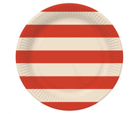 #ZTA_GD Talerzyki pap. Paski (czerwony-beżowy) 18 cm, 6 szt.