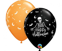 #BL Balon QL 11" z nadr. Happy Halloween Skeleton, Orange&Onyx, 25 szt. KK