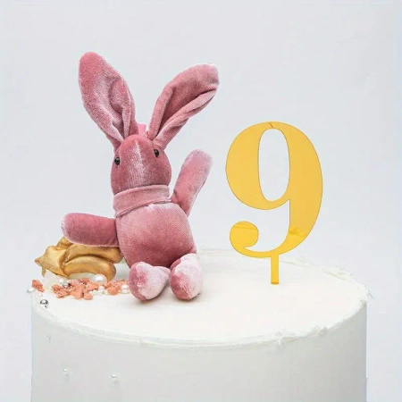 Topper na tort ZŁOTY cyfra 9 DZIEWIĘĆ DZIEWIĄTKA 11x4 cm