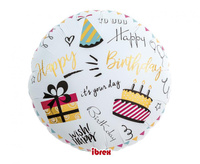 #BFK Balon Ibrex Hel, okrągły 14", Happy Birthday Party, packed