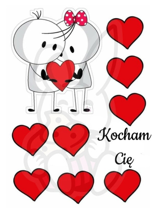 Wydruk jadalny, opłatek na tort jadalny KOCHAM CIĘ -MIŁOŚĆ WALENTYNKI A4