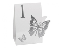 #DEI Numery na stoliki Elegant Butterfly, biało-srebrne, 12 szt.