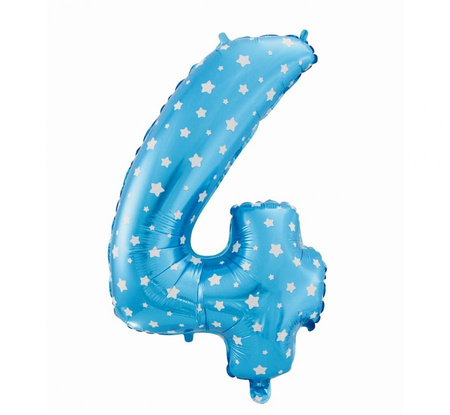 #BFC49 Balon foliowy "Cyfra 4", niebieska w gwiazdy, 61 cm KK