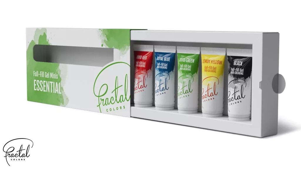 Tubki barwników spożywczych w żelu MINIS ESSENTIAL 5x12g Fractal Colors z bliska