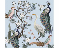 #ZSE Serwetki pap. Peacocks and Heron in Garden on Blue, 33x33 cm, 20 szt.