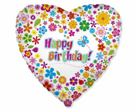 #BFK Balon foliowy 18" FX - Happy Birthday (z kwiatuszkami), pakowany