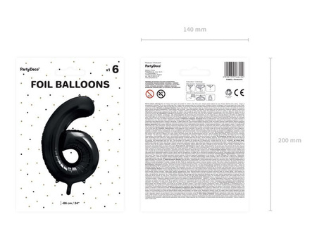 Balon foliowy Cyfra ''6'', 86cm, czarny Party Deco