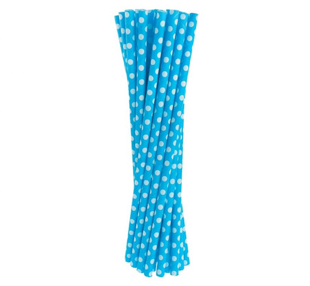 #ZSŁ Rurki (słomki) pap. błękitne w grochy, 6x197mm / 24 szt. KK