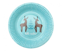 #ZTA_GD Talerzyki papierowe Hello Winter, j. niebieskie, certyfikat FSC, 18 cm/ 6 szt.