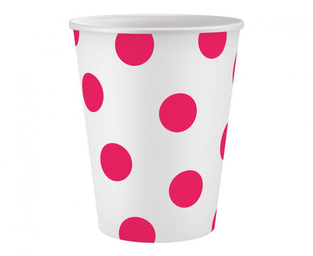 #ZKU_GD Kubeczki pap. białe, Groszki magenta, certyfikat FSC, 250 ml, 6 szt. KK