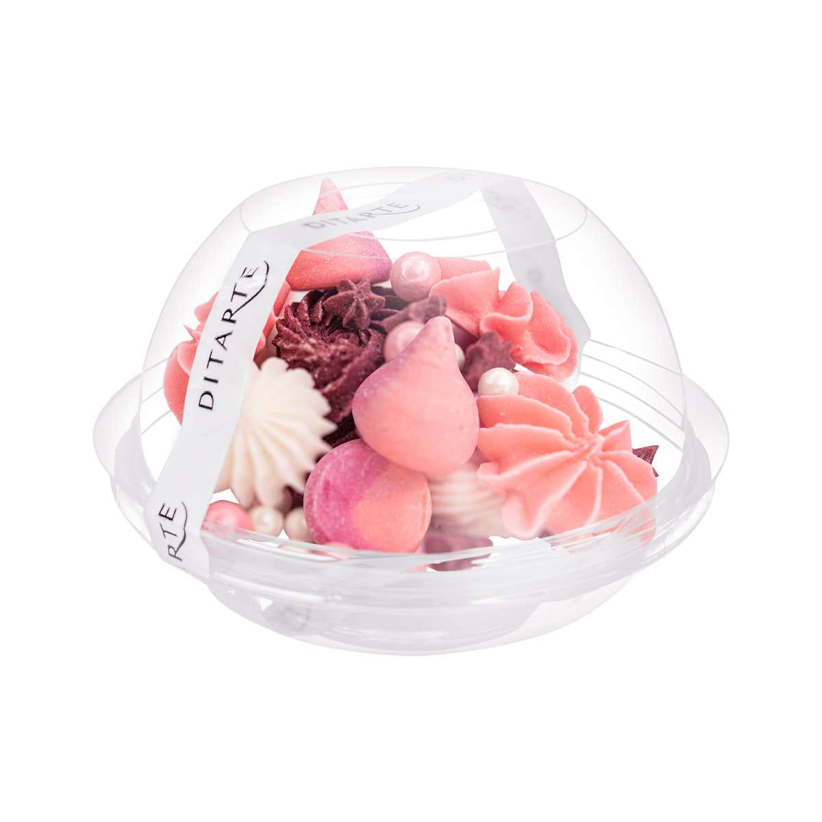 Zestaw dekoracji tortowych – mini beziki i różowe perły Ditarte w opakowaniu