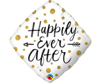 #BFK Balon foliowy 18" QL SQR - " DIAMOND" "HAPPILY EVER AFTER GOLD DOTS" KK