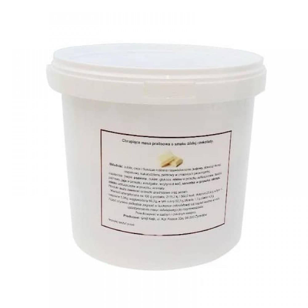 Pralina do tortu BIAŁA CZEKOLADA z herbatnikami croquant 0,5 kg Grejt Kejk – opakowanie produktu