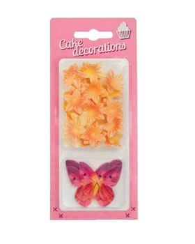 MOTYLE waflowe z kwiatami mini HERBACIANE (5 motyli + 25 kwiatków minI) Rose Decor