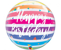 #BFK Balon foliowy 22" QL Bubble Poj. Happy Birthday, tęczowe paski KK