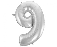 #BFC51 Balon foliowy B&C Cyfra 9, srebrna, 92 cm AA