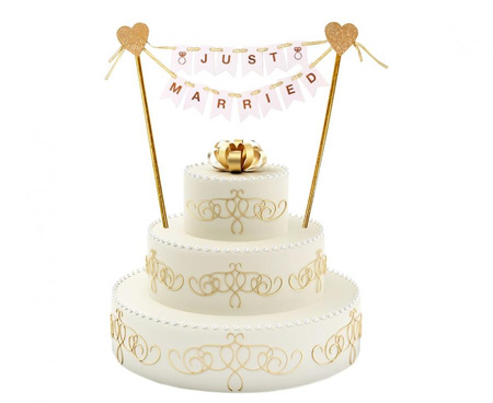 #DETO Dekoracja papierowa W&C na tort Just Married, 25 cm KK