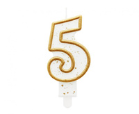 #SC2 Świeczka B&C cyferka "5", złoty kontur, 9 cm