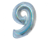 #BFC23 Balon foliowy B&C, Cyfra 9, holograficzna srebrna, 76 cm KK