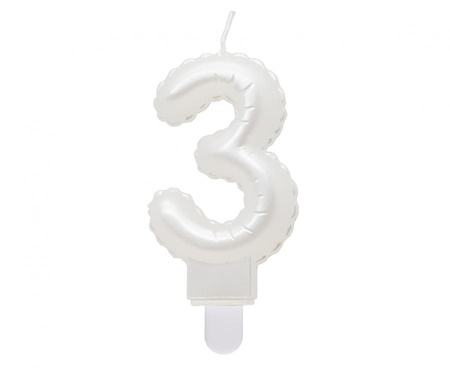 #SC6 Świeczka B&C cyferka 3, perłowa biała, 7 cm KK