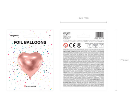 Balon foliowy Serce, 45cm, różowe złoto