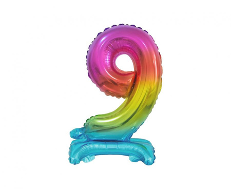 #BFC9 Balon foliowy B&C Cyfra stojąca 9, tęczowa, 38 cm
