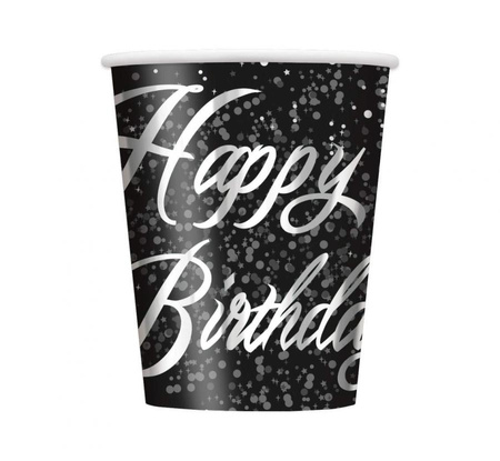 #ZKU Kubeczki papierowe "Glitz - Happy Birthday", srebrne, 8 szt.