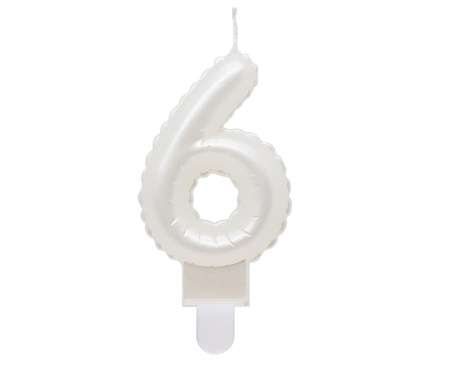 #SC6 Świeczka B&C cyferka 6, perłowa biała, 7 cm KK
