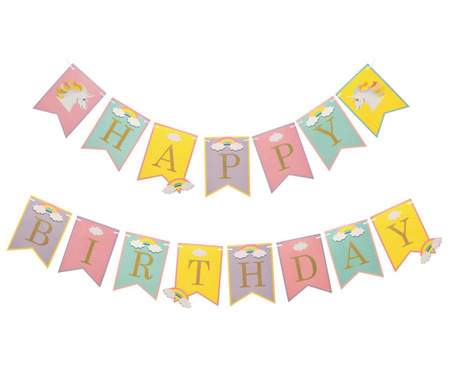 #DEGI Girlanda papierowa Happy Birthday - Jednorożec, 2x200 cm KK