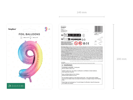Balon foliowy Cyfra ''0'', 86cm, pastelowy tęczowy