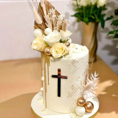 Decor topper na tort KRZYŻ złoty