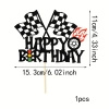 Topper na tort HAPPY BIRTHDAY SAMOCHÓD WYŚCIGOWY FLAGI WYŚCIGU