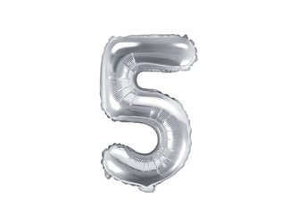 Balon foliowy Cyfra ''5'', 35cm, srebrny Party Deco