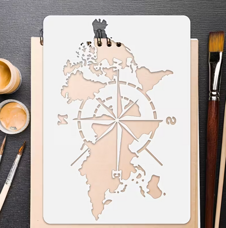 Szablon do dekoracji tortów i ciast KOMPAS MAPA ŚWIATA 30x21 cm