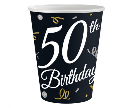 #ZKU_GD Kubeczki papierowe B&C 50 Birthday, 250 ml/ 6 szt.