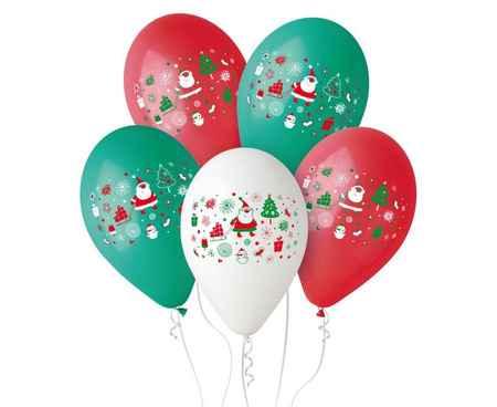 #BL Balony Premium "Mikołaj", czerwone, zielone i białe, 12" / 5 szt. KK