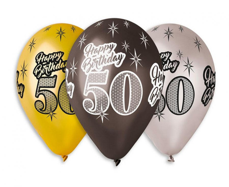 #BL Balony Premium Happy Birthday 50, metaliczne, 12 cali / 6 szt.