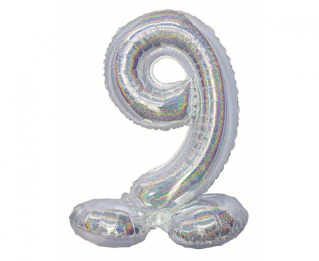 #BFC29 Balon foliowy B&C, Cyfra stojąca 9, holograficzna srebrna, 72 cm KK