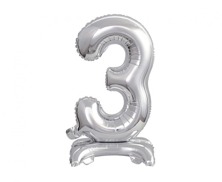 #BFC8 Balon foliowy B&C Cyfra stojąca 3, srebrna, 38 cm KK