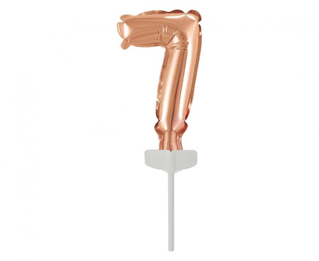 #BFC3 Balon foliowy B&C 13 cm na patyczku "Cyfra 7", różowo-złota