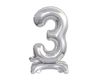 #BFC8 Balon foliowy B&C Cyfra stojąca 3, srebrna, 38 cm KK