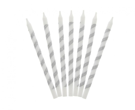 #SU Świeczki urodzinowe Twister, brokatowe srebrne, 16 szt. KK